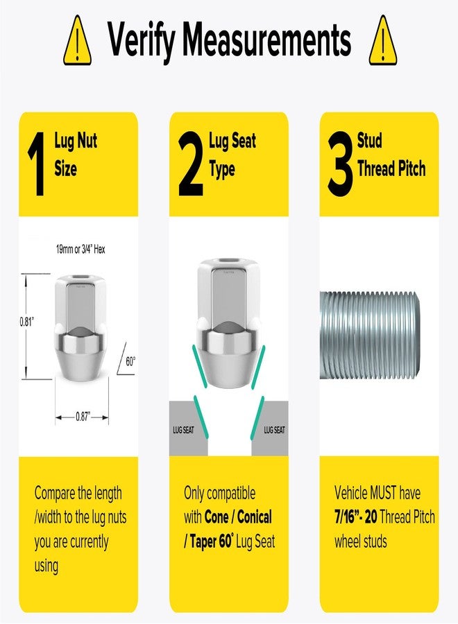 StanceMagic 20pcs Chrome Open End Lug Nuts - 7/16" x20 Threads - 0.81" Length - Cone Conical Taper Acorn Seat - 19mm 3/4" Hex - Compatible with Buick Chevy Chevrolet Pontiac Oldsmobile Cutlass Supreme - Image 3